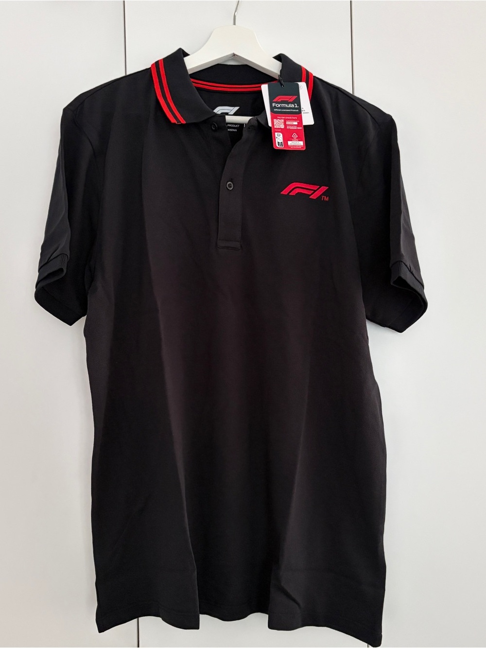 F1 Black Polo with Red Trim - Official Racing Logo
